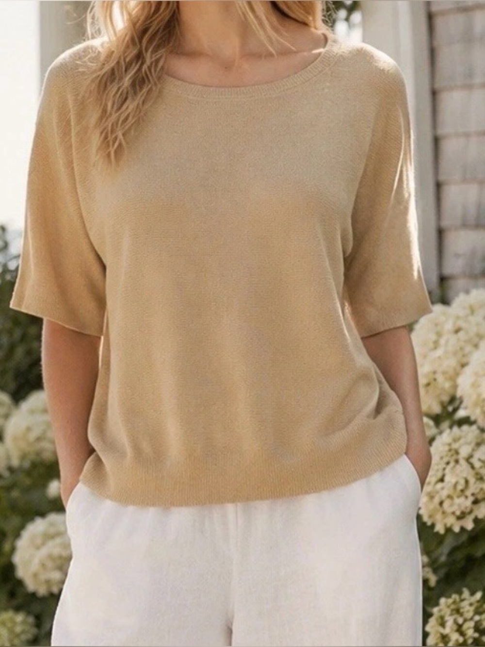 Quince lightweight cotton cashmere Link-Stitch Dolman Sweater XL Minimalist